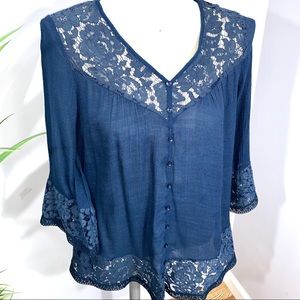 Valerie Stevens Boho Lace Detail Flowy Blouse